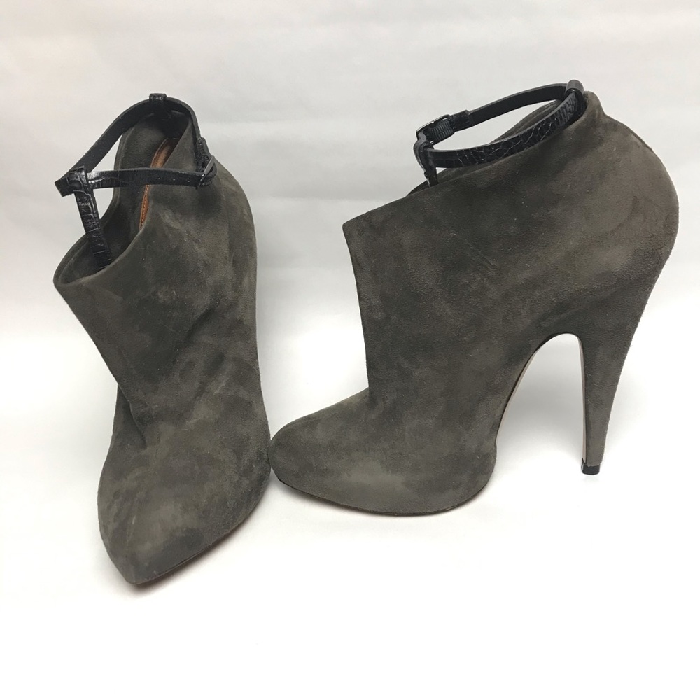 Gray Suede Fetish Tstrap Ankle Boots Booties